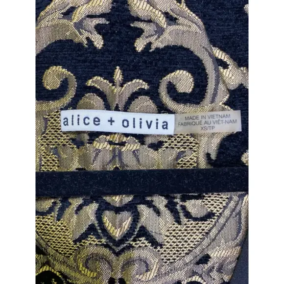 Alice‎ + Olivia Black Gold Brocade Jacquard Collarless Long Jacket Coat XS - Picture 6 of 9